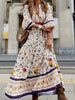 Floral Print Long Dress Women Puff Sleeve Boho Maxi Dress Summer Loose Holiday Beach Dress Female Ruffled Waist Dress Vestidos