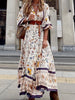 Floral Print Long Dress Women Puff Sleeve Boho Maxi Dress Summer Loose Holiday Beach Dress Female Ruffled Waist Dress Vestidos