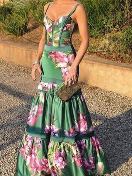 Floral Print Mermaid Dress Women Tunic Long Beach Cover Up Maxi Beach Wear Pareos De Playa Mujer Women Elegant Party Dress