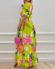 Floral Print O-Ring Twist Cutout Split Thigh Maxi Dress