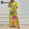 Floral Print O-Ring Twist Cutout Split Thigh Maxi Dress