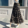 Floral Print Pleated Midi Chiffon Skirt Women High Waist Skirts Summer 2023 Elegant Female Bottom Jupe Femme Korean J484