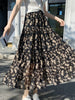 Floral Print Pleated Midi Chiffon Skirt Women High Waist Skirts Summer 2023 Elegant Female Bottom Jupe Femme Korean J484