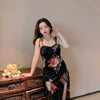 Floral Print Sexy Bodycon High Split Dress Women 2023 Sleeveless Dress Party Club Elegant Backless Vestidos Robe Femme X188