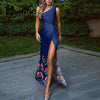 Floral Print Sexy One Shoulder High Slit Party Dress Women Sleeveless Maxi Long Dress