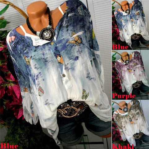 Floral Print Women Blouse 2023 Summer Top Plus Size Long Sleeve Shirt Printed Blusa Feminina Womens Tops Blouses