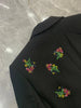 Floral Rhinestones Blazer Women's Black Cardigan Single Button Long Sleeve Office Lady Suit Coat 2023 Autumn Winter