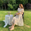 Floral Sweet Lace Dress Short Sleeve Chiffon Elegant Dress Korean Style Square Collar Party Dress for Female Dot Summer 2022