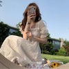 Floral Sweet Lace Dress Short Sleeve Chiffon Elegant Dress Korean Style Square Collar Party Dress for Female Dot Summer 2022