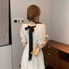 Floral Sweet Lace Dress Short Sleeve Chiffon Elegant Dress Korean Style Square Collar Party Dress for Female Dot Summer 2022
