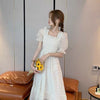 Floral Sweet Lace Dress Short Sleeve Chiffon Elegant Dress Korean Style Square Collar Party Dress for Female Dot Summer 2022