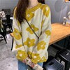 Flower Knitted Sweater Women Green Oversized Pullovers Sweater Winter Clothes Loose Long Sweaters Streetwear Sueter Mujer