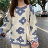 Flower Knitted Sweater Women Green Oversized Pullovers Sweater Winter Clothes Loose Long Sweaters Streetwear Sueter Mujer