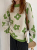 Flower Knitted Sweater Women Green Oversized Pullovers Sweater Winter Clothes Loose Long Sweaters Streetwear Sueter Mujer