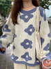 Flower Knitted Sweater Women Green Oversized Pullovers Sweater Winter Clothes Loose Long Sweaters Streetwear Sueter Mujer