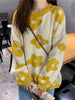 Flower Knitted Sweater Women Green Oversized Pullovers Sweater Winter Clothes Loose Long Sweaters Streetwear Sueter Mujer