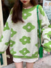 Flower Knitted Sweater Women Green Oversized Pullovers Sweater Winter Clothes Loose Long Sweaters Streetwear Sueter Mujer