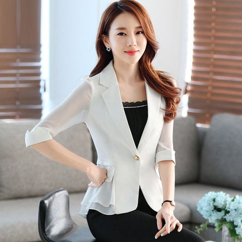S-3XL Plus Size Ladies Blazers Jacket Half Sleeve Elegant Office Blazer for Women Spring Autumn Clothes ow0253