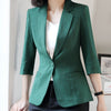 Summer Jacket Women Casual Office 3/4 Sleeve Single Button Slim Waist Buttons Feminino Office Wear Blazer Women T18X6097