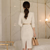 Foamlina Women Korean OL Work Pencil Dress 2022 Spring Notched Collar 3/4 Sleeve Belted Casual Office Dress
