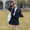 Fonekie 2023 Spring And Autumn Suit Pleated Skirt Set Korean Suit Pleated Skirt Two-piece Set Button Simplicity