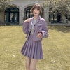 Fonekie 2023 Spring And Autumn Suit Pleated Skirt Set Korean Suit Pleated Skirt Two-piece Set Button Simplicity