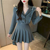 Fonekie Skirt Set Fried Street Design Sense Spring Autumn College Fungus Side Suit Jacket Pleated Skirts Two Piece Sets