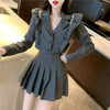 Fonekie Skirt Set Fried Street Design Sense Spring Autumn College Fungus Side Suit Jacket Pleated Skirts Two Piece Sets