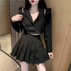 Fonekie Skirt Set Fried Street Design Sense Spring Autumn College Fungus Side Suit Jacket Pleated Skirts Two Piece Sets