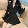 Fonekie Skirt Set Fried Street Design Sense Spring Autumn College Fungus Side Suit Jacket Pleated Skirts Two Piece Sets