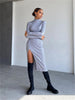 Forefair 2022 Autumn Winter Knitted Long Sleeve O Neck Women Midi Dress Casual Party Club Slit Sexy Women's Dresses