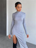 Forefair 2022 Autumn Winter Knitted Long Sleeve O Neck Women Midi Dress Casual Party Club Slit Sexy Women's Dresses