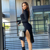 Forefair 2022 Autumn Winter Turtleneck Long Sleeve Bodycon Sexy Women Dress Casual Party Club Split Women's Midi Dresses