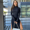Forefair 2022 Autumn Winter Turtleneck Long Sleeve Bodycon Sexy Women Dress Casual Party Club Split Women's Midi Dresses