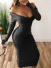 Forefair Long Sleeve V Neck Bodycon Ribbed Knit Dress Women 2022 Autumn Winter Solid Slim Casual Midi Female Clothing