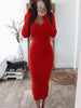 Forefair Long Sleeve V Neck Bodycon Ribbed Knit Dress Women 2022 Autumn Winter Solid Slim Casual Midi Female Clothing