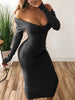 Forefair Long Sleeve V Neck Bodycon Ribbed Knit Dress Women 2022 Autumn Winter Solid Slim Casual Midi Female Clothing