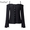Off Shoulder Long Sleeve White Blouse Tops Women Summer Autumn New Flare Sleeve Solid Sexy Top Regular Shirt Streetwear