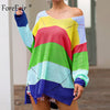 Forefair Oversize Rainbow Womens Sweater Casual Plus Size Multicolor Knitted Autumn Winter 2019 Pullover Striped Female Jumper