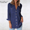 Pocket Casual Shirt Women Long Sleeve Summer Autumn Button Up Loose Tops Office Ladies White Blouse