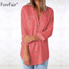Pocket Casual Shirt Women Long Sleeve Summer Autumn Button Up Loose Tops Office Ladies White Blouse