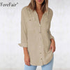 Pocket Casual Shirt Women Long Sleeve Summer Autumn Button Up Loose Tops Office Ladies White Blouse
