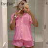 Forefair Towel Shirt and Shorts Summer Sets Velour 2023 Casual Loose Lounge  Women Two Piece  Sets