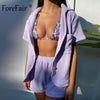 Forefair Towel Shirt and Shorts Summer Sets Velour 2023 Casual Loose Lounge  Women Two Piece  Sets