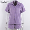 Forefair Towel Shirt and Shorts Summer Sets Velour 2023 Casual Loose Lounge  Women Two Piece  Sets