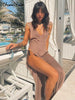 Forefair Women V Neck Knitted Dress Beach Party Y2k Spring Summer Sexy Backless Sleeveless Bandage Split Maxi Dresses Brown 2023