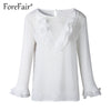 Womens Tops And Blouses 2022 Autumn Shirt Tops Women Long Sleeve Round Neck Ruffle V Pattern Elegant White Blouse