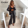 Foridol Faux Leather PU Blazer Coat Jacket Women Black Skirt Two Piece Set Ladies Winter Blazer Jacket Abrigo Autumn