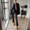 Foridol Faux Leather PU Blazer Coat Jacket Women Black Skirt Two Piece Set Ladies Winter Blazer Jacket Abrigo Autumn