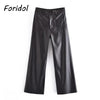 Foridol Faux Leather PU Blazer Coat Jacket Women Black Skirt Two Piece Set Ladies Winter Blazer Jacket Abrigo Autumn